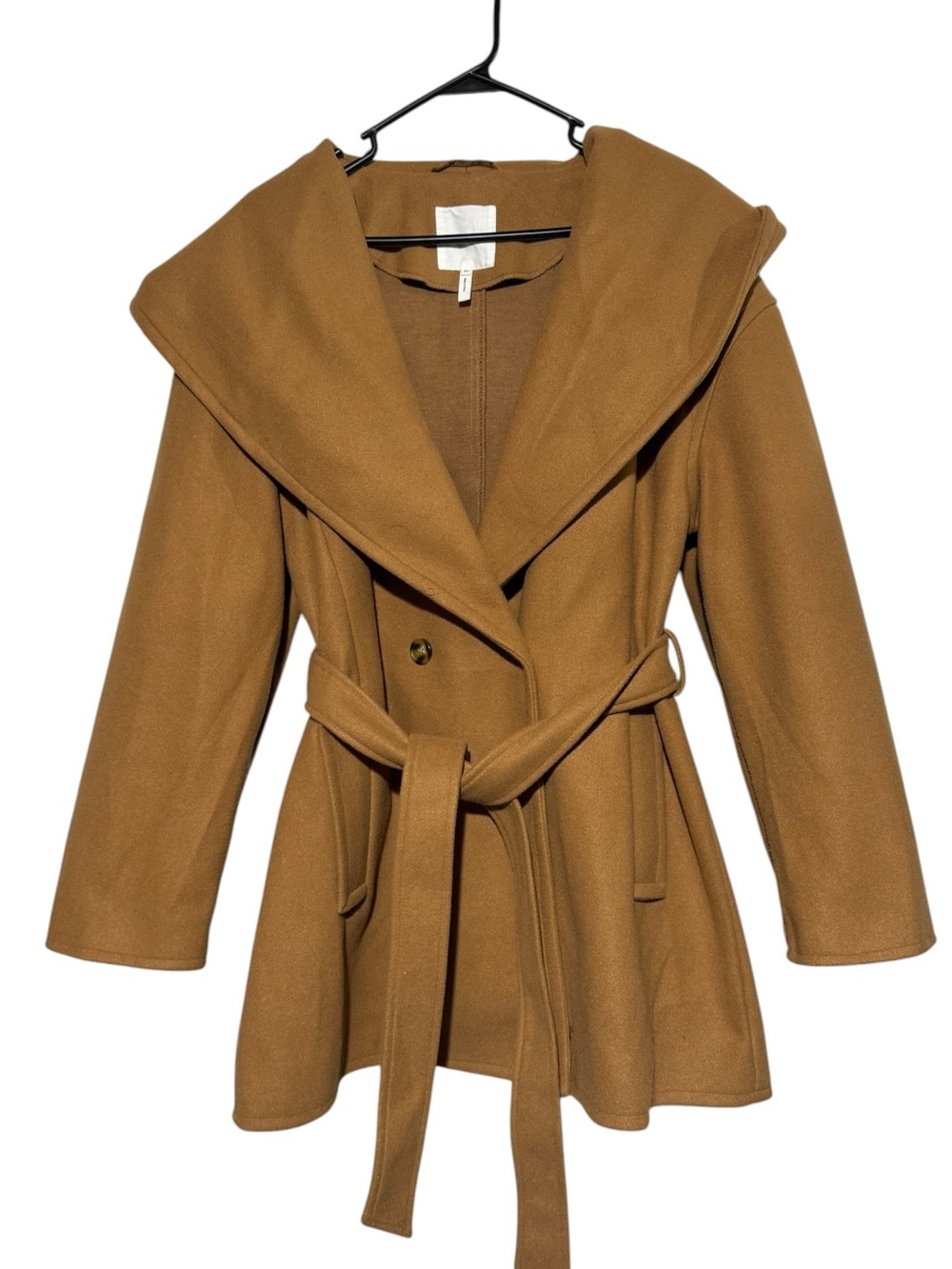 Avec Les Filles Camel Wrap Coat Women Size XL Hooded Belted Robe Blanket Fall